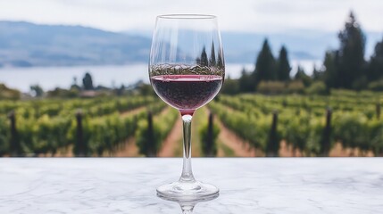 Red Wine Glass Vineyard Lake