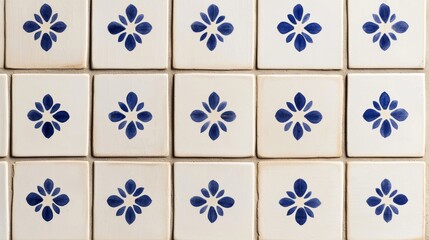 Elegant Faded azulejo wall with crackled ceramic texture and antique floral designs worn but rich in heritage feel 