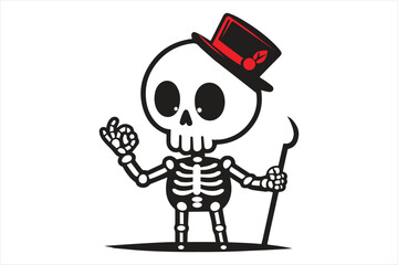 Fototapeta premium Zombie hand holding a skull cartoon illustration with skeleton design and Halloween theme