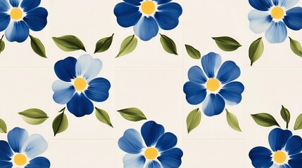 Elegant Large azulejo floral medallion design in bold cobalt blue against a white backdrop centered for artistic decoration 