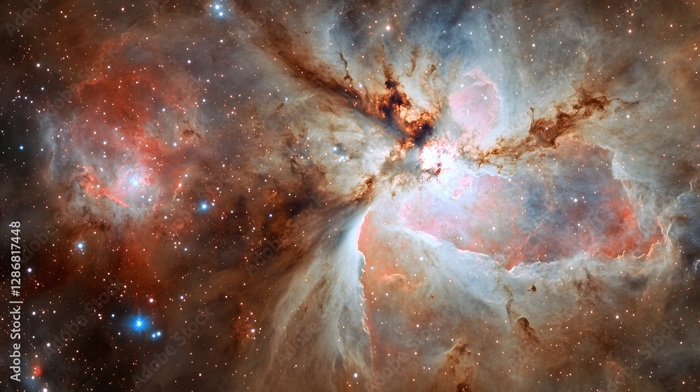 Poster orion nebula cosmic visualization with celestial details and colorful patterns