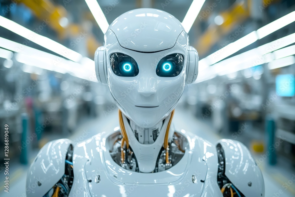 Leinwandbilder humanoid robot standing in modern factory setting, embracing the future of automation