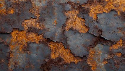Hyper-realistic texture of rusted metal, with detailed corrosion and patina effects