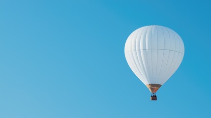 Obraz premium A white hot air balloon floats in a clear blue sky with ample copy space.