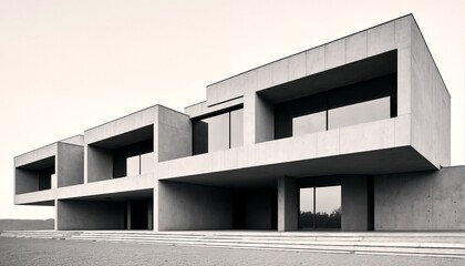 Minimalist Architecture: A Monochromatic Concrete Building with Clean Lines and Simple Design Elements.