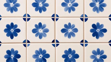 Elegant Traditional blue and white azulejo tiles with intricate floral and geometric patterns classic Portuguese and Spanish ceramic art backdrop 