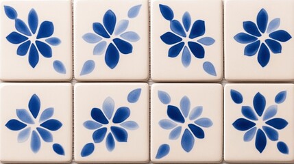 Elegant Traditional blue and white azulejo tiles with intricate floral and geometric patterns classic Portuguese and Spanish ceramic art backdrop 