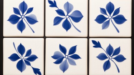 Elegant Traditional blue and white azulejo tiles with intricate floral and geometric patterns classic Portuguese and Spanish ceramic art backdrop 