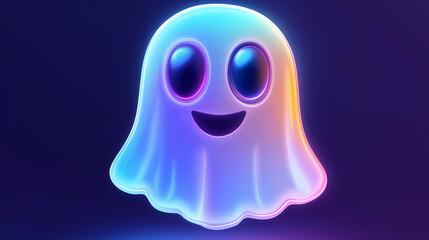 Glowing friendly ghost smiling on dark blue background