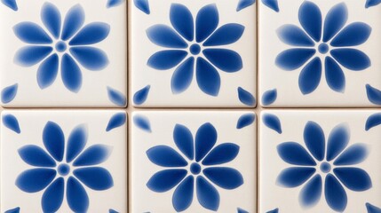 Elegant Traditional blue and white azulejo tiles with intricate floral and geometric patterns classic Portuguese and Spanish ceramic art backdrop 