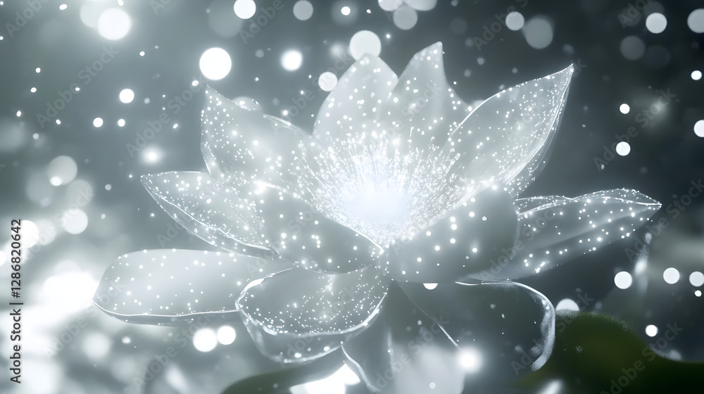 Wall mural white flower with sparkling lights in the background creating a serene and delicate atmosphere
