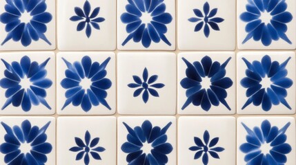 Elegant Vibrant mix of blue and turquoise azulejo patterns featuring ornate floral and star motifs creating a dynamic and cultural background 