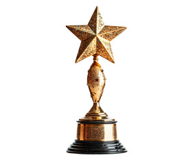Golden star award trophy isolated on transparent background