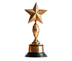Golden star award trophy isolated on transparent background