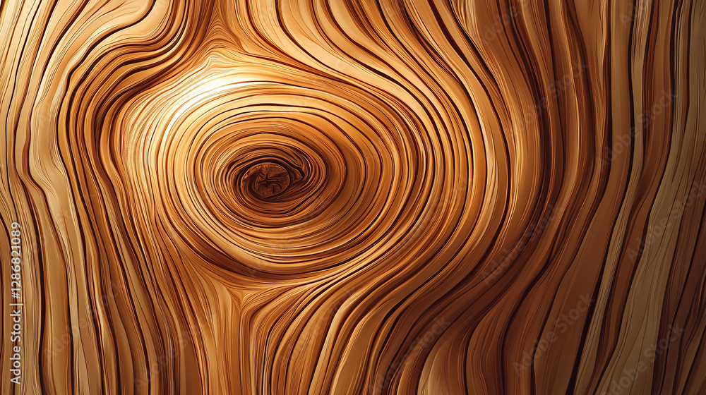 Poster Smooth swirling concentric rings creating a mesmerizing wooden texture