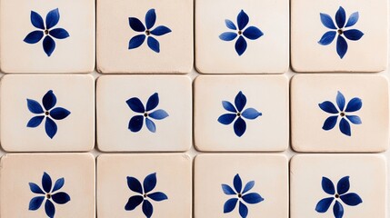 Elegant Vintage azulejo tiles with aged weathered surfaces and faded blue floral designs evoking an old world charm 