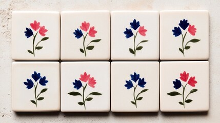 Elegant Vintage azulejo tiles with aged weathered surfaces and faded blue floral designs evoking an old world charm 