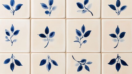 Elegant Vintage azulejo tiles with aged weathered surfaces and faded blue floral designs evoking an old world charm 