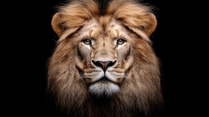 Naklejka premium Close-up Lion Portrait Against Black Background