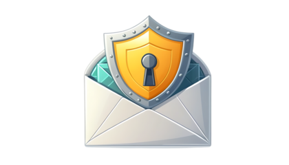 Cartoon mail with shield, unlock encrypted email 