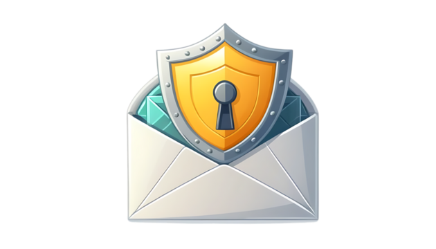 Cartoon mail with shield, unlock encrypted email 