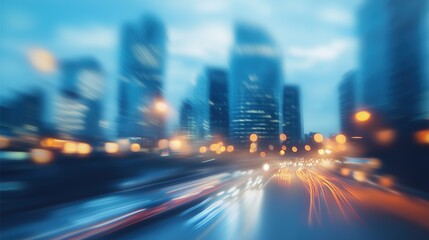 Obraz premium Blurred cityscape with a focus on moving cars, capturing the dynamic nature of urban transport