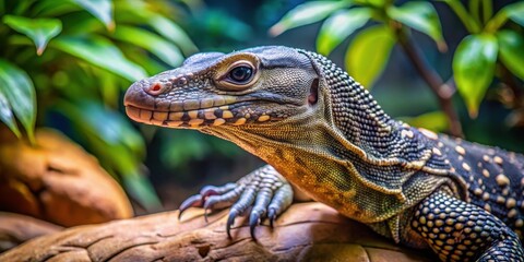 Obraz premium Asian Water Monitor Lizard in a Terrarium, Asian water monitor lizard in lizard park terrarium habitat display, aquarium, animals of asia