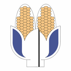 Unique Corn Illustration: Honeycomb Pattern, Yellow & Blue.