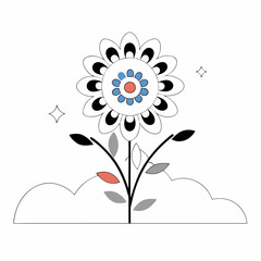 Stylized Flower Design: Black, White.