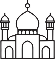mosque line art, black outline, vector and illustration, line art and outline