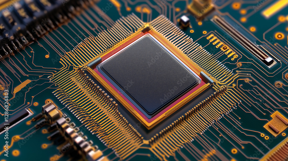 Poster Central processing unit connecting to motherboard showing complex circuitry