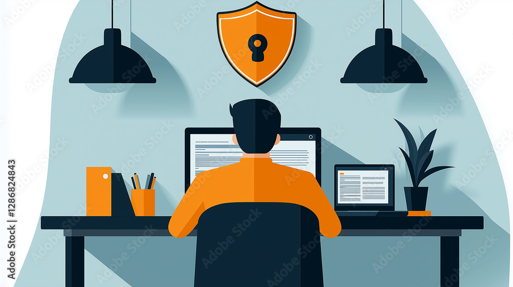 Aufkleber Programmer working securely on computer with shield icon