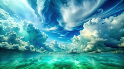 Printed roller blinds Vast swirling clouds of turquoise and emerald green merge into a soothing azure expanse