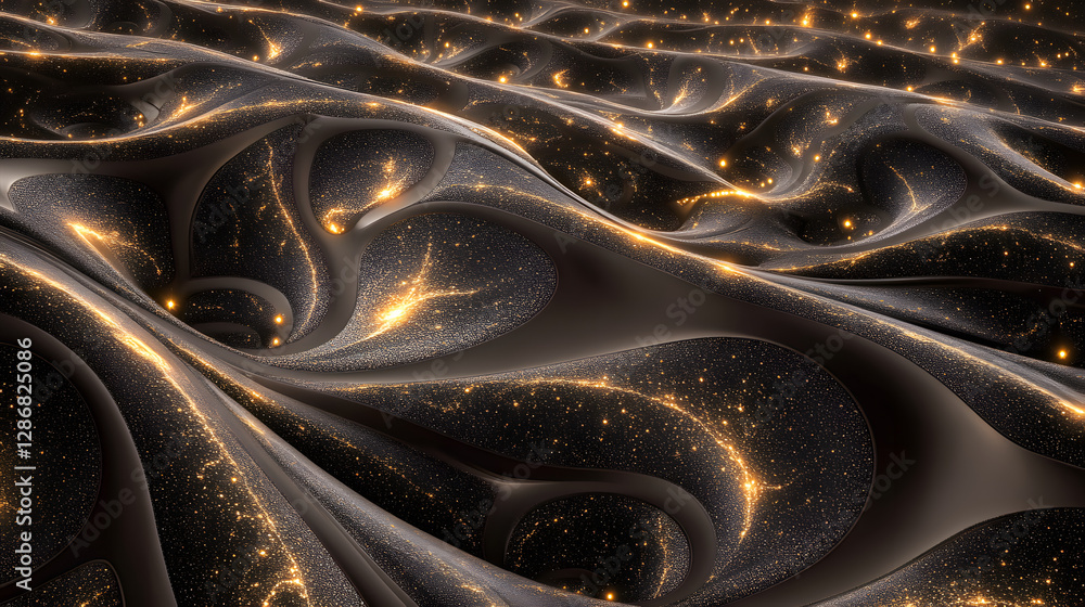 Poster dark shiny pattern featuring gold stars on a cosmic background with a mesmerizing design