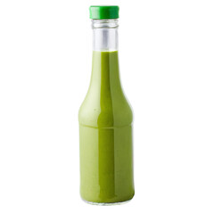 Bottle of green sauce isolated on transparent background