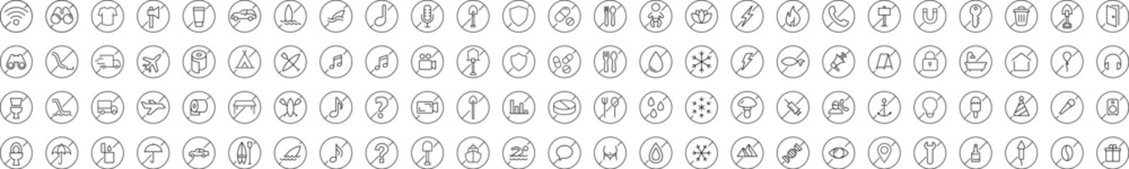 Collection of Forbidden Related Line Icons. Outline Signs for Graphic and Web Design, Apps, Adverts, Various Cards