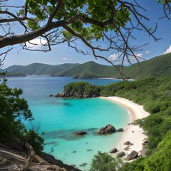 Stunning Tropical Beach Cove Overlooking Lush Mountains, tropical beach in thailand