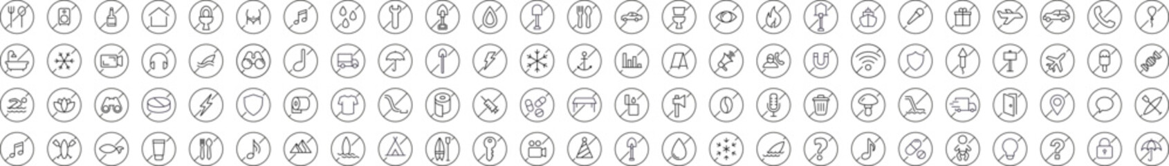 Pack of Forbidden Related Line Icons. Outline Signs for Graphic and Web Design, Apps, Adverts, Various Cards