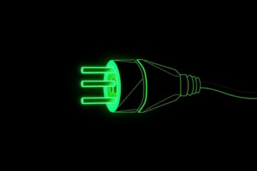 Closeup of glowing electric plug icon with energy effect. Green energy icon. Electric plug glow icon. Electrical power icon symbol. Electricity, power connection, technology concept, energy symbol. 