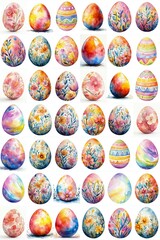 Set of Watercolor Easter Eggs. Illustration clipart isolated on white background.