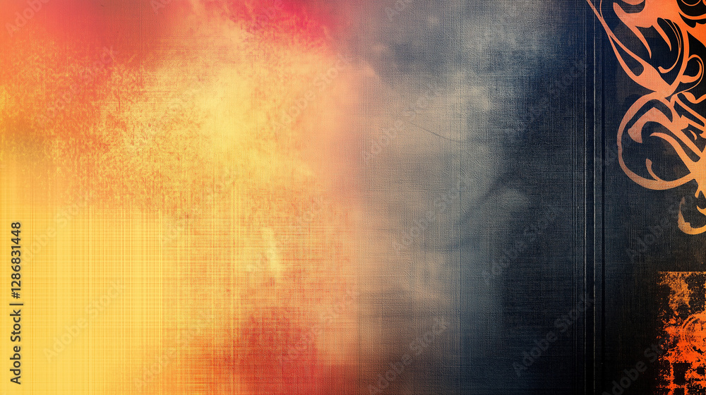 Aufkleber Abstract canvas texture fading from warm to cool colors with decorative graphics