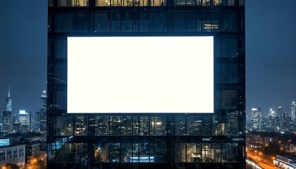 Obraz premium A cityscape with large blank billboards at night.