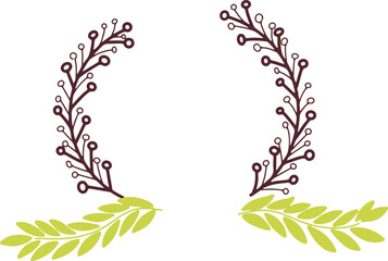 Floral simple circle frame isolated on white with leaves