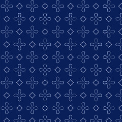 Blue Sashiko seamless vector pattern