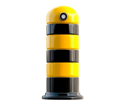 A Yellow And Black Bollard Stands isolated on transparent background