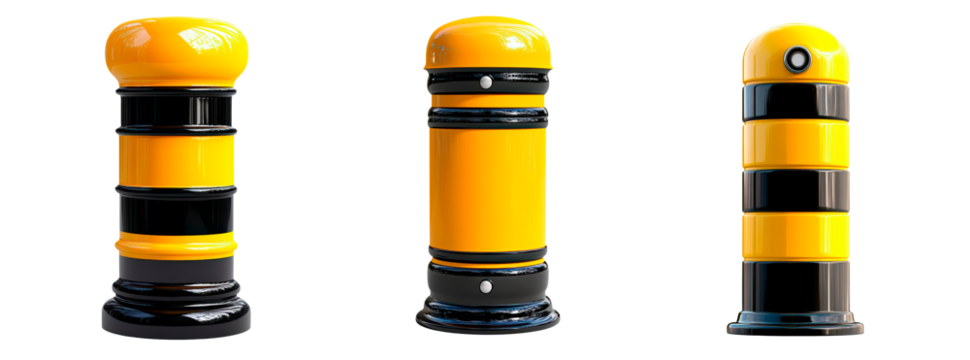 Set of Yellow And Black Bollard Stands isolated on transparent background