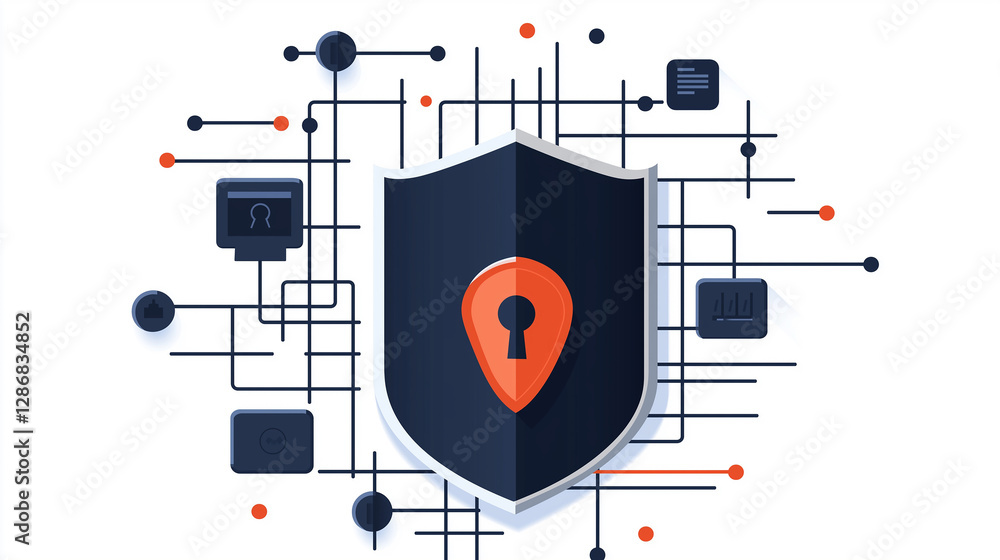 Poster cyber security shield protecting digital network connections