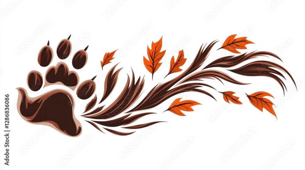 Poster a dynamic design featuring multiple animal paw prints arranged in a curved or scattered pattern, sim