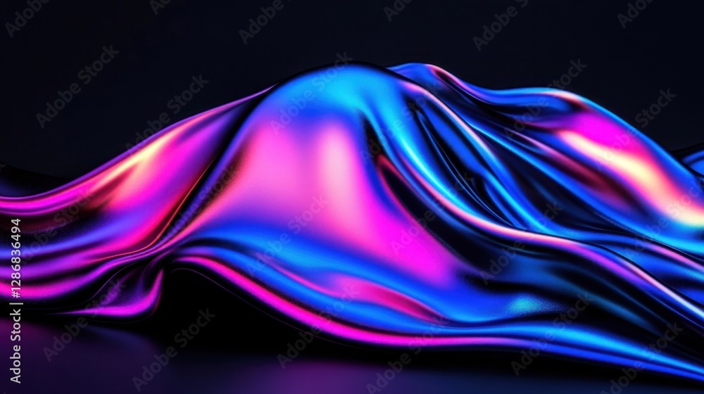 Poster a high-gloss, iridescent metallic structure reflecting a full spectrum of colors, shifting dynamical
