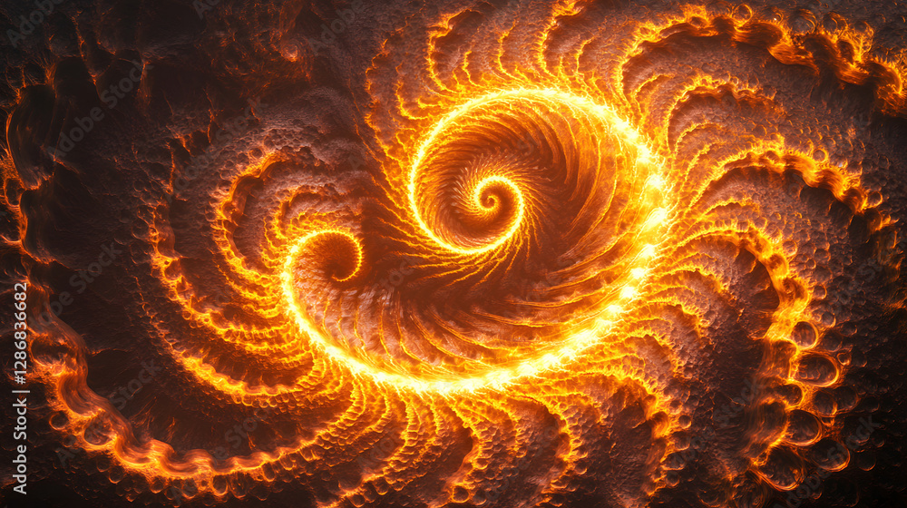 Poster surreal artistic abstraction featuring a spiral of fire and tulip elements in vibrant colors and int